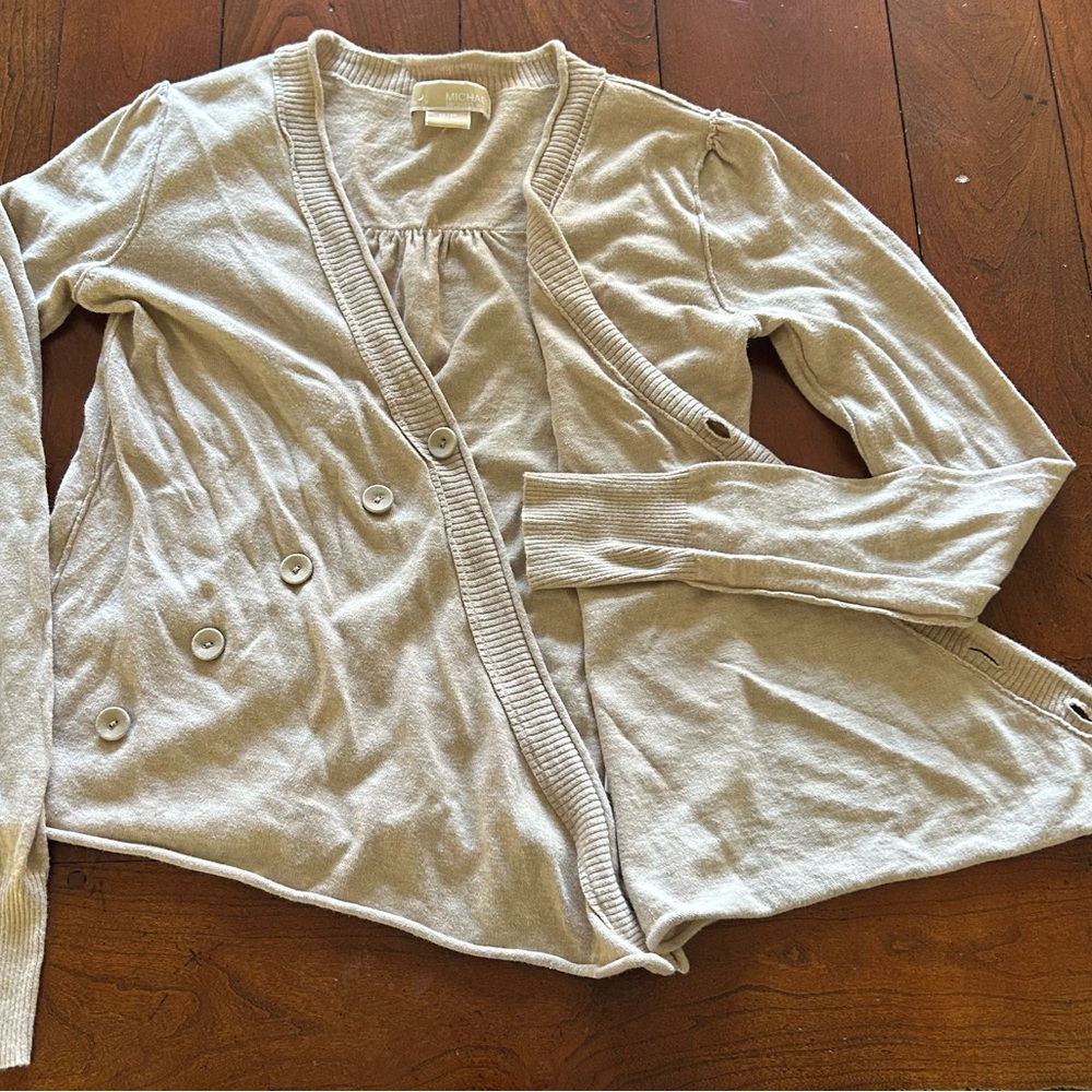 Michael Kors Moth Light Beige Button-Accent Cardigan